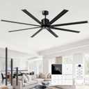 84 Inch Industrial Ceiling Fans No Lights, Large Ceiling Fan with 8 Reversible Blades, Outdoor/Indoor Industrial DC Motor Ceiling Fan with 6-Speed Remote Control for Porch Garage Shop Gym, Black