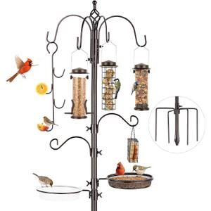 Bird Feeding Station Kit Pole Wild Bird Feeder Hanging Planter Hanger Multi Feeder Hanging with Metal Suet Feeder Bird Bath for Attracting Wild Birds