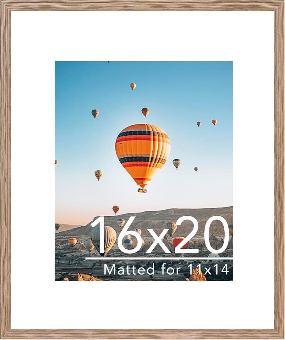 JCJMY 16x20 Picture Frame with 11x14 Mat, Display Photo 11x14 with Mat or 16 x 20 Without Mat, Wall Hanging Large 16 by 20 Poster Frame with Plexiglass, Rustic Brown