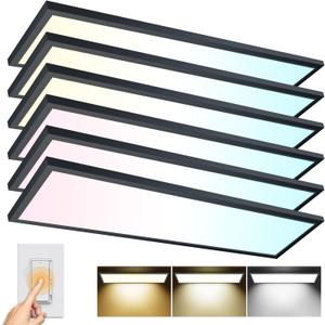 AIKVSXER 6PACK 1x4 LED Flat Panel Light Surface Mount LED Ceiling Light, 5500LM 50W TRIAC 10-100% Dimmable, 3000/4000/5000k AC120V Kitchen Lights Ceiling Flush Mount for Garage/Basement Black
