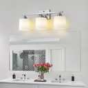 Mecgirn Stainless Steel Milk Glass Vanity Lights for Bathroom, 3 Light Brushed Nickel Bathroom Light Fixtures Over Mirror, Ceramic E26 Sockets Wall Mounted