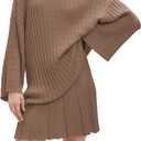 EZAPINE Womens Sweater Skirt Set Oversized Casual Loose Knit Sweater Pleated A Line Mini Skirt 2 Piece Outfits