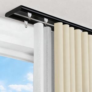 Double Ceiling Curtain Track Rail, Ceiling Mounted, Silent Heavy Aluminum Duty Curtain Track System, Sliding Rails for Curtains, Room Divider, Bedroom, Living Room, Office, Hotel, Black, 15FT