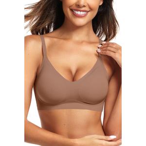 Vertvie Womens Seamless Jelly Bras No Underwire Comfort Push Up Bras Buttery Soft Wireless Bralette Full Coverage Sports Bra (Medium, Coffee)