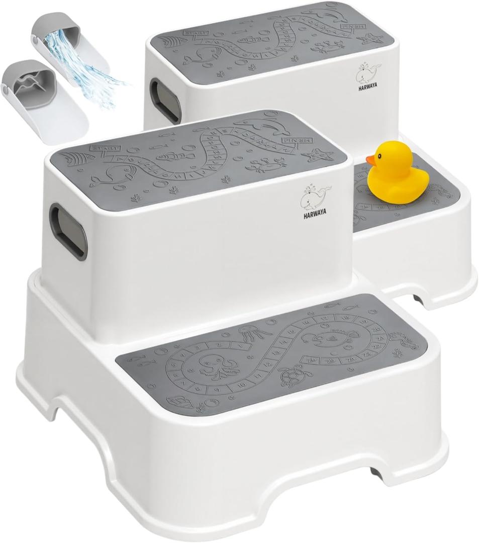 Harwaya Toddler Step Stool for Bathroom Sink, 2Pack Kids Toilet Potty Step Stools, Heavy Duty Baby Child Stepping Stool with Handle for Toddlers Kitchen Counter Bedroom Nursery Room (White)