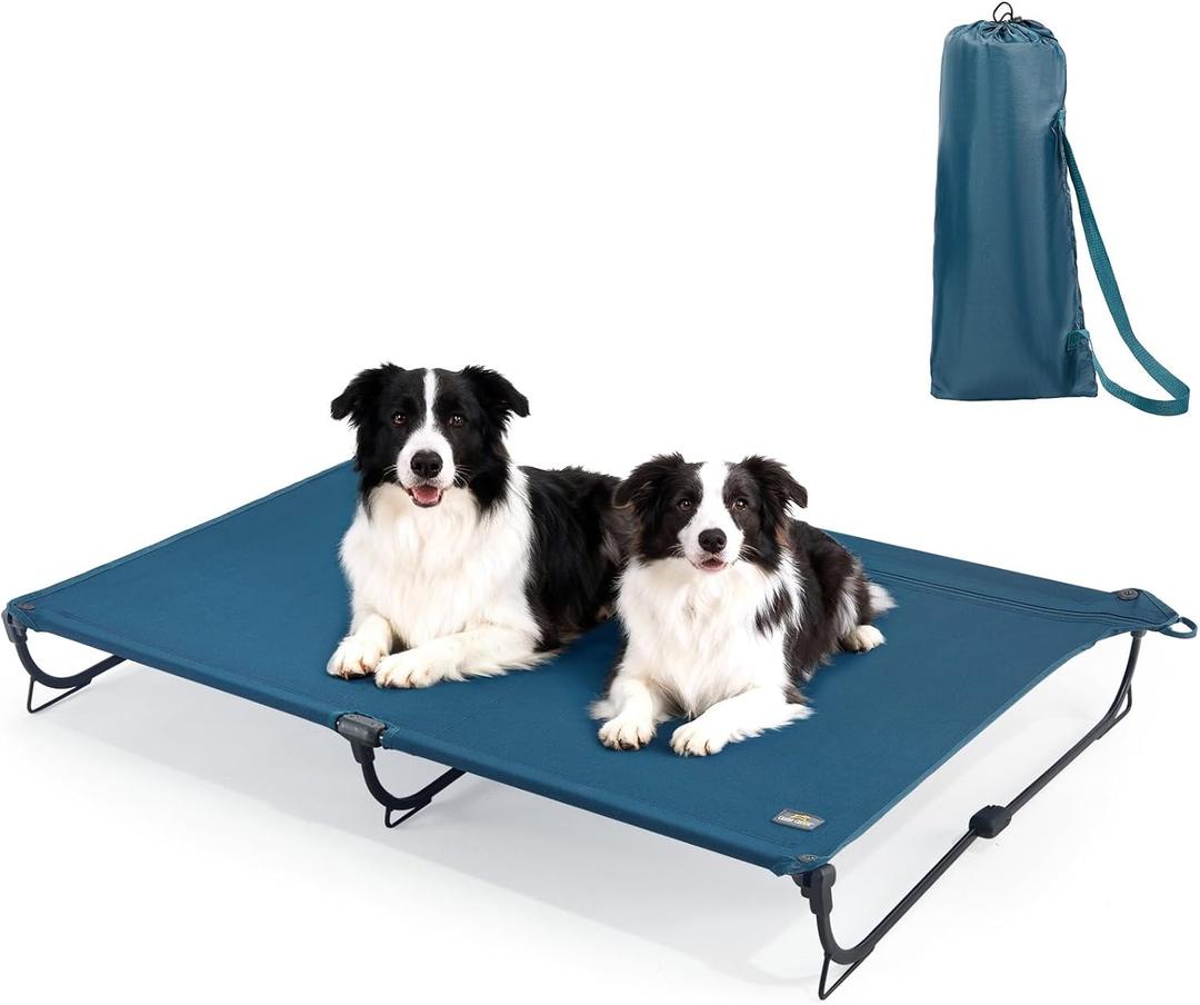 Folding Raised Dog Bed, Large Outdoor Elevated Dog Cot, Cooling Chew Proof Pet Cots Bed, Portable, Heavy Duty Up to 160 lbs, Pet Cot for Camping, Home, Dark Blue, 49"x33"x7"