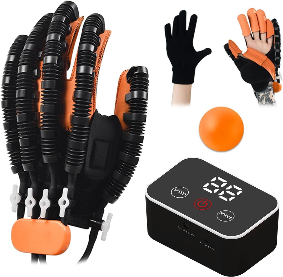 Rehabilitation Robot Gloves for Stroke Recovery Hemiplegia Finger Hand Function Rehabilitation Therapy Arthriti Glove (Right Hand, L) (Orange)