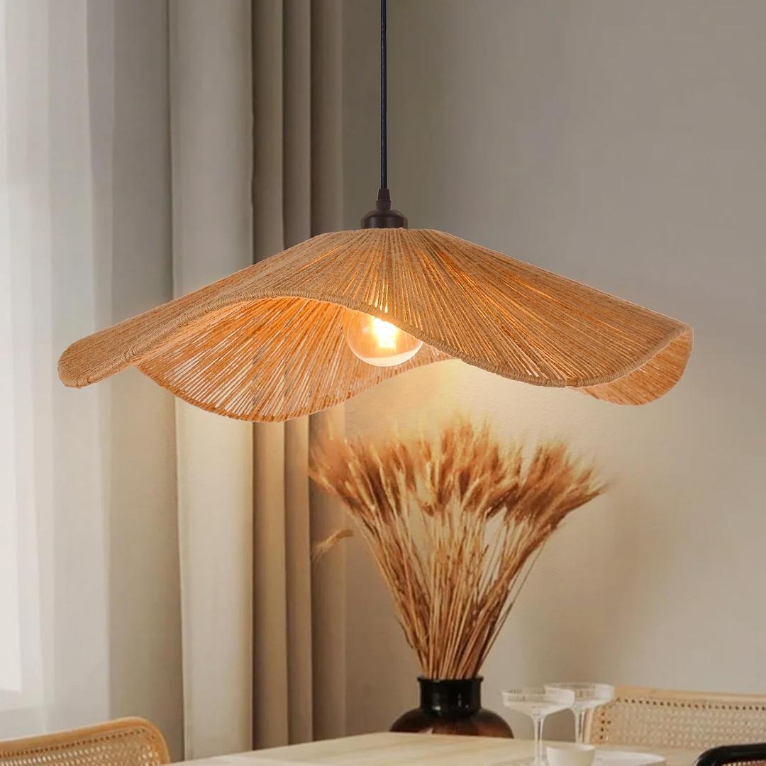 Arturesthome Large Coastal Rope Lamp Shade,Woven Hanging Lighting for Bedroom Adjustable Vintage Chandelier for Kitchen Entryway 23.6"