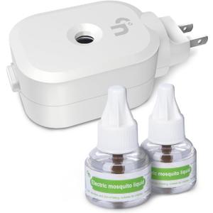 Mosquito Repeller, Electronic Mosquito Repellent Plug in Indoor Use, Includes 2-Pack 280 Hr Repellent Refills, No Candles or Flames, DEET-Free, for Home, Bedroom, Office, Kitchen (White)