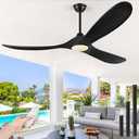 ABZ Ceiling Fans with Lights and Remote Control, 60 Inch Solid Wood Propeller Outdoor Ceiling Fan for Patios, 3 Blades Black Ceiling Fan with Light for Indoor Porch Farmhouse, Matte Black Piece Is Broken Off