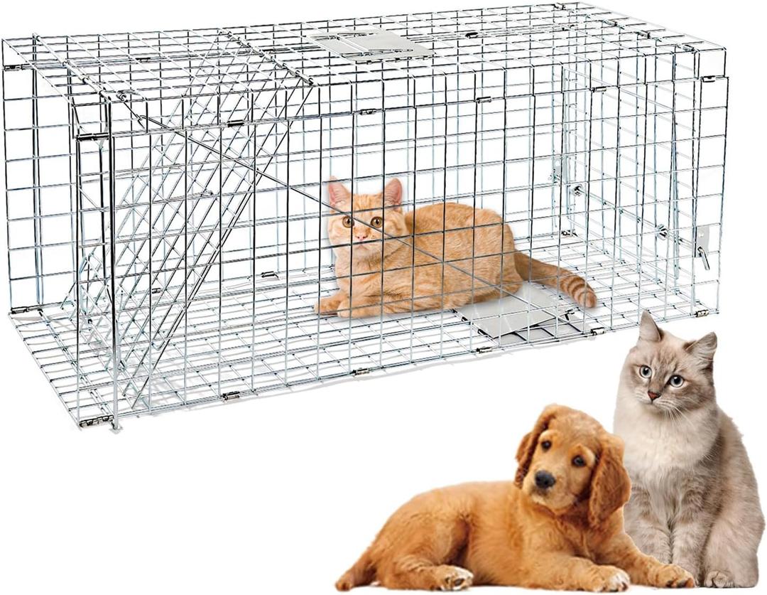 Animal Traps,Live Animal Trap for Cats,Raccoons,Rabbits,cat Trap for Stray Cats,Live Traps for Raccoons,Steel Foldable with Pedal Triggers (41.33 x 16.14 x 18.11 inches)
