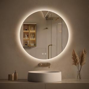 LOVESPEJO 24x24 Round Backlit Bathroom Mirror with Lights, Circle LED Mirror for Bathroom, Fogless, Stepless Dimmable, 3 Color Changing, Memory, IP54, Shatterproof