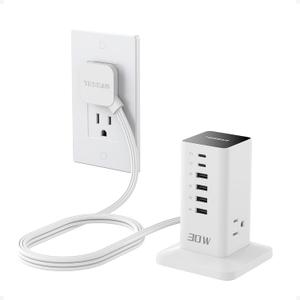 Charging Station for Multiple Devices, TESSAN 9-in-1 USB C Power Strip for iPhone 17/16/15, MacBook, Tablet, Desktop Phone Fast Charger with 3 AC, USB Charger, Home Dorm Office Accessories, White-30W