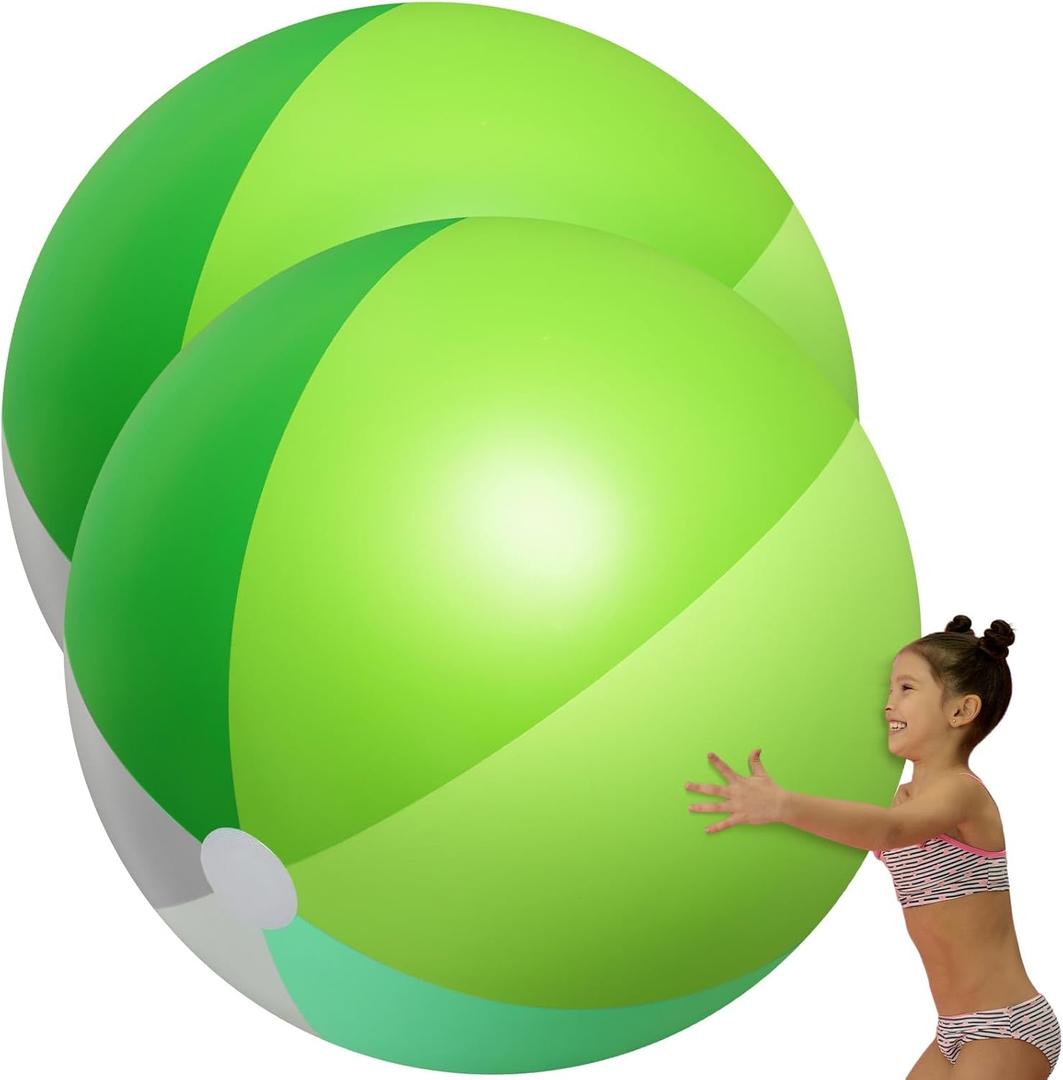 Ceenna 2 Pcs 60 Inch Giant Beach Ball Large Inflatable Pool Toy Balls Summer Swimming Toys Parties PVC Jumbo for Adults Summer Beach Pool Party Favor(Green,Fresh)