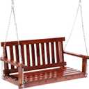 Outdoor Wooden Porch Swing 4Ft Patio Porch Swing Bench 800 LBS Load-Bearing Capacity Swing Chair Two-Person Seating with Adjustable Hanging Chains, Durable Swing Bench for Courtyard, Garden, Backyard (24"D x 48"W x 20"H)