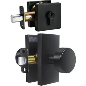 Matte Black Door Knob with Single Cylinder Deadbolt Lock Set