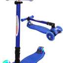 ChromeWheels Foldable Scooters for Kids, Deluxe Kick Scooter 4 Adjustable Height 132lbs Weight Limit 3 Wheel, Lean to Steer LED Light Up Wheels, Best Gifts for Girls Boys Age 3-12 Year Old (# Blue)