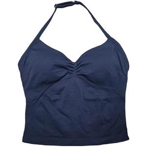 Adjustable Sports Strappy Top Women Backless Gym Top Built in Bra Yoga Clothing Sleeveless Shirts Workout Outfits Tank Top, L, Navy Blue