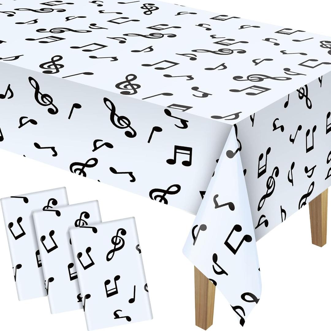108 x 54 Inch Music Themed Party Decorations Disposable Musical Notes Tablecloth Plastic Table Cover Birthday Jazz Rock Party Decoration Supplies(3 Pieces)