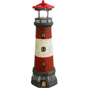 DOITOOL Solar Rotating Lighthouse Outdoor Lantern Garden Decor Resin Street Light - Red
