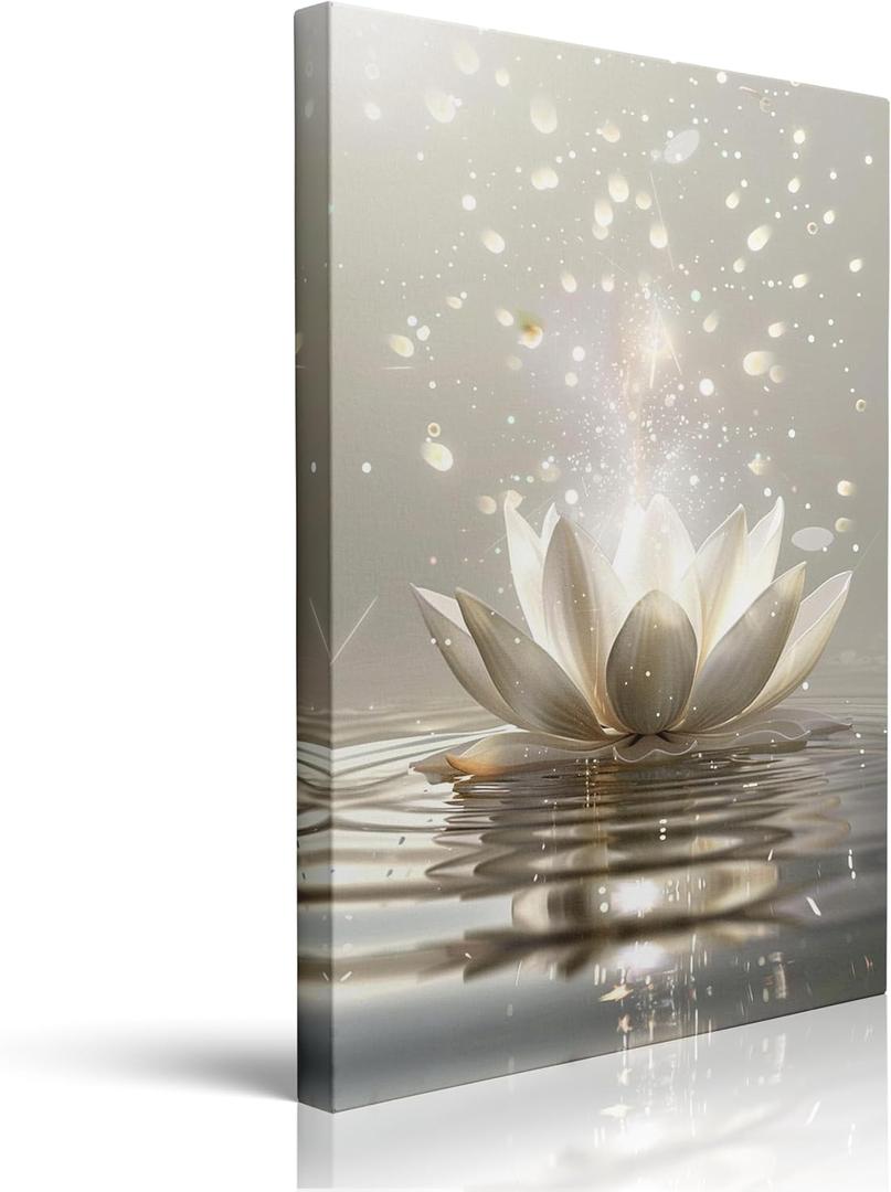 Framed Zen Meditation Lotus Floral Plant Canvas Wall Art, Spiritual Bathroom Yoga Spa Room Decor, Flower Of Life Pictures Paintings Print Artwork Ready To Hang (16"x24