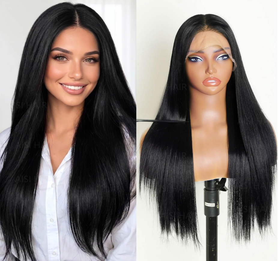 AISI HAIR Straight Lace Front Wig Pre Plucked With Baby Hair 13x4 HD Glueless Synthetic Brown Wigs for Women 28inch Beginner Friendly
