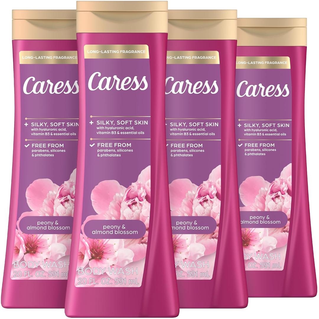 Caress Body Wash for Women, Peony & Almond Blossom, Shower Gel Moisturizing Body Wash for Fresh, Smooth Skin To Soothe and Unwind, 20 fl oz, (Pack of 3)