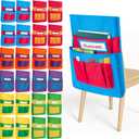 24 PCS Chair Pocket for Classroom, Chair Organizer, Student Chair back Buddy Pocket Chart, with 6 Storage Pockets and One Name Tag, Seat Storage Sack 15" W x 19" H, 6 Bright Colors