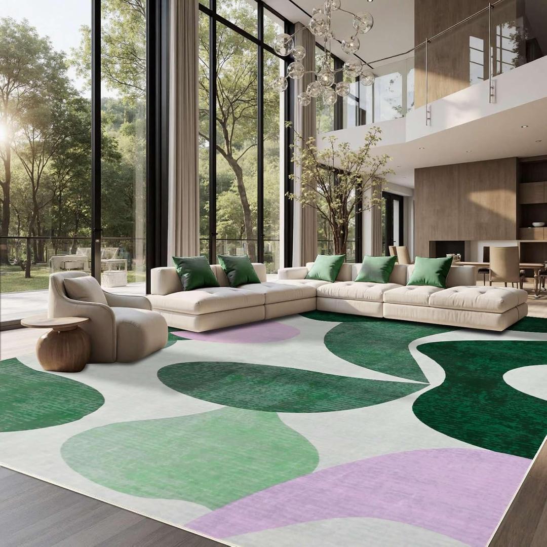 9x12 ft. Area Rug for Living Room Bedroom, Soft Washable Rug Modern Non Slip, Low Pile Geometric Carpet for Kids Room Classroom Nursery Dorm (Light Green)