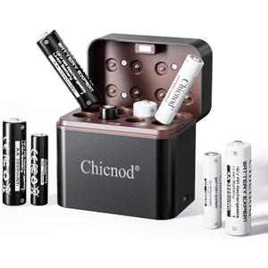 Rechargeable AA/AAA Lithium Batteries with Charger, 4AA and 4AAA Batteries 3800mWh/1300mWh 1.5V Output High Capacity, 8 Slot aa/AAA Li-Ion Battery Charger, 1600+ Cycle Life 2H Fast Charging