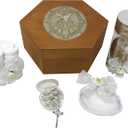 Catholic Baptism Candle Set in a Wooden Box with Towel, Candle, Rosary and Shell for Baby Boys and Girls. Handmade in Mexico