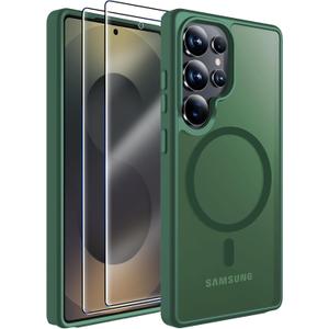 MOZOTER for Samsung Galaxy S25 Ultra Case with Magnetic,[Compatible with MagSafe][12Ft Military Dropproof][2*Screen Protector] Translucent Anti-Slip Back Slim Shockproof Case for S25 Ultra-Green