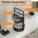 JEESA Rotating Spice Rack with Paper Towel Holder, 2 Tier Lazy Susan for Spices, Sturdy Iron Seasoning Organizer for Kitchen Countertop, Black