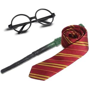 Wizard Glasses Without Lenses,Magic Wand, Ties for Halloween, Cosplay Party Costumes Accessories,Magic School Birthday Supplies Decorations