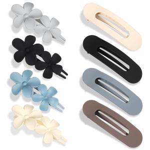 8 Pcs Flat Claw Clips for Women Matte Flat Hair Clips 2 Styles Flat Hair Claw French Hair Barrette Flower Claw Clips for Thick Thin Hair Flat Hair Accessories for Women Girls
