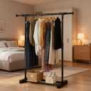 Clothes Rack for Hanging Clothes, Metal Portable Garment Rack with Bottom Storage Shelf, Metal Portable Wardrobe Rack for Coats, Jackets, Shirts, Dress, Matte Black