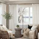 Extra Wide 60 Inch Width Pinch Pleated Curtains 90 Inch Length for Living Room Thick Linen Boho Curtain Memory Shape Light Filtering Privacy for Bedroom Large Windows Hooks Rings Cream 1 Panel 60x90