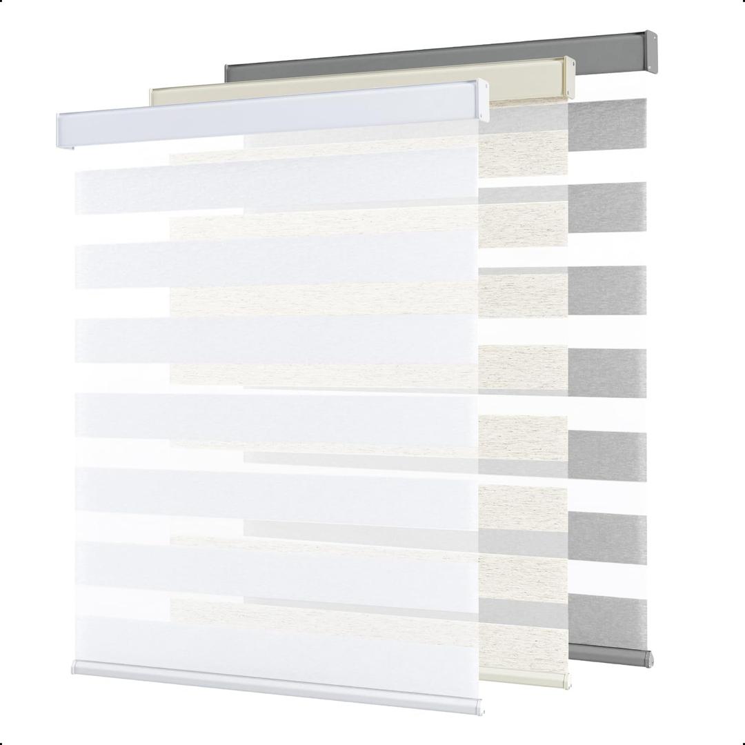 SHECUTE Cordless Zebra Blinds for Windows, Zebra Roller Window Shades for Day & Night, Light Filtering Room Darkening Window Blinds for Home and French Doors(White, 35"W x 72"H, Support Custom Size)