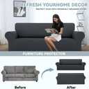 LURKA Stretch Sofa Slipcovers 1 Piece Couch Covers for 3 Cushion Couch Sofa Furniture Protector Full Sofa Covers with Elastic Bottom for Kids and Dog (Dark Grey, Large)