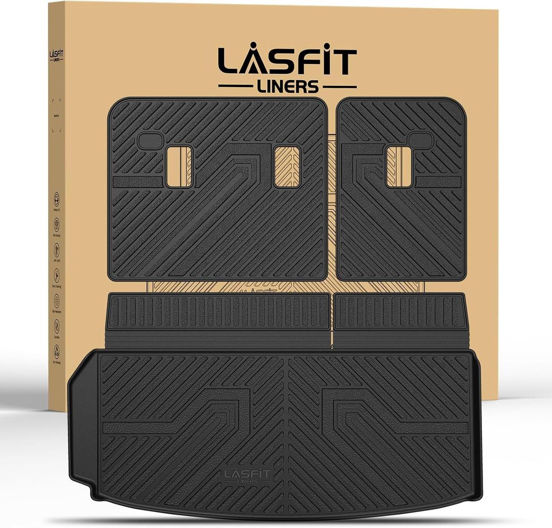 LASFIT Trunk Mat with Backrest Mat for Chevrolet Chevy Traverse 2024-2026 & GMC Acadia 2024-2026 & Buick Enclave 2025-2026, All Weather TPE Custom Fit Cargo Mat Trunk Liner with Backrest Mat, Black