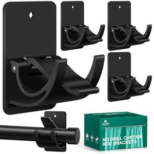 Xemichy No Drill Curtain Rod Brackets, 4 PCS Self Adhesive Curtain Hooks 20lb, Nail Free Adjustable Curtain Rod Holders Rental Friendly for Apartment, Kitchen, Bathroom, Dorm ＆ Living Room