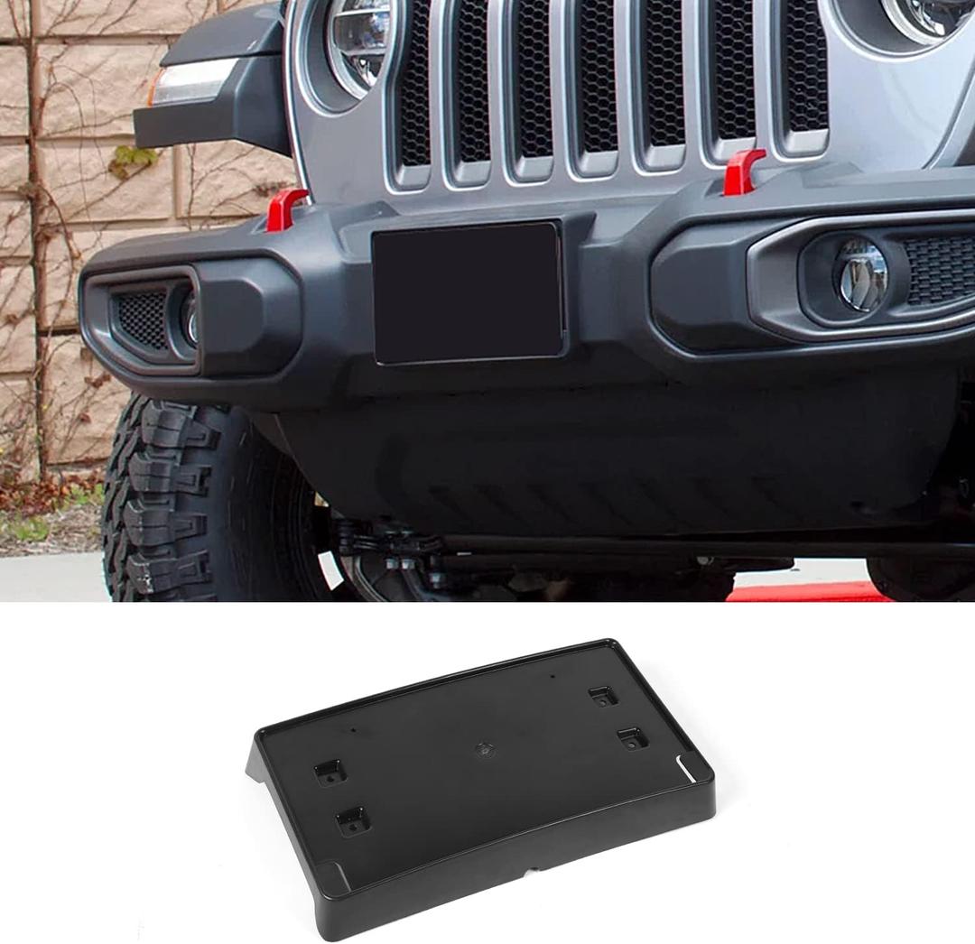 Jimen Compatible with 2018-2025 Jeep Wrangler JL JLU & Gladiator JT, Front License Plate Holder Frame Mount Bracket (Black)