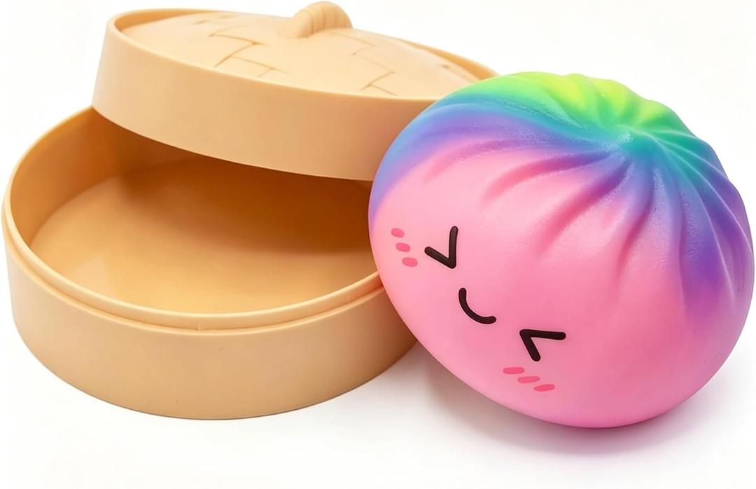 Dumpling Squishy,Dumpling Squishy Mystery Box Glitter Sensory Fidget Balls Stress Relief Hand Toy for Adults & Teens, Easter BasketStuffers with Mini Food Steamer Stretchy Desk Toys (Style A)