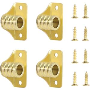 3/8" Outside Mount Curtain Rod Brackets (4-Pack) | Heavy Duty Metal with Brass Plating | Includes Screws & Pole Holders Fits All 3/8" Brass, Aluminum or Steel Rods or Rodding