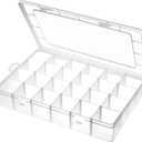 Large 24 Grids Plastic Organizer Box Adjustable Dividers,Clear Storage Box for Jewelry, Art DIY Crafts, Washi Tapes, Beads and Small Parts