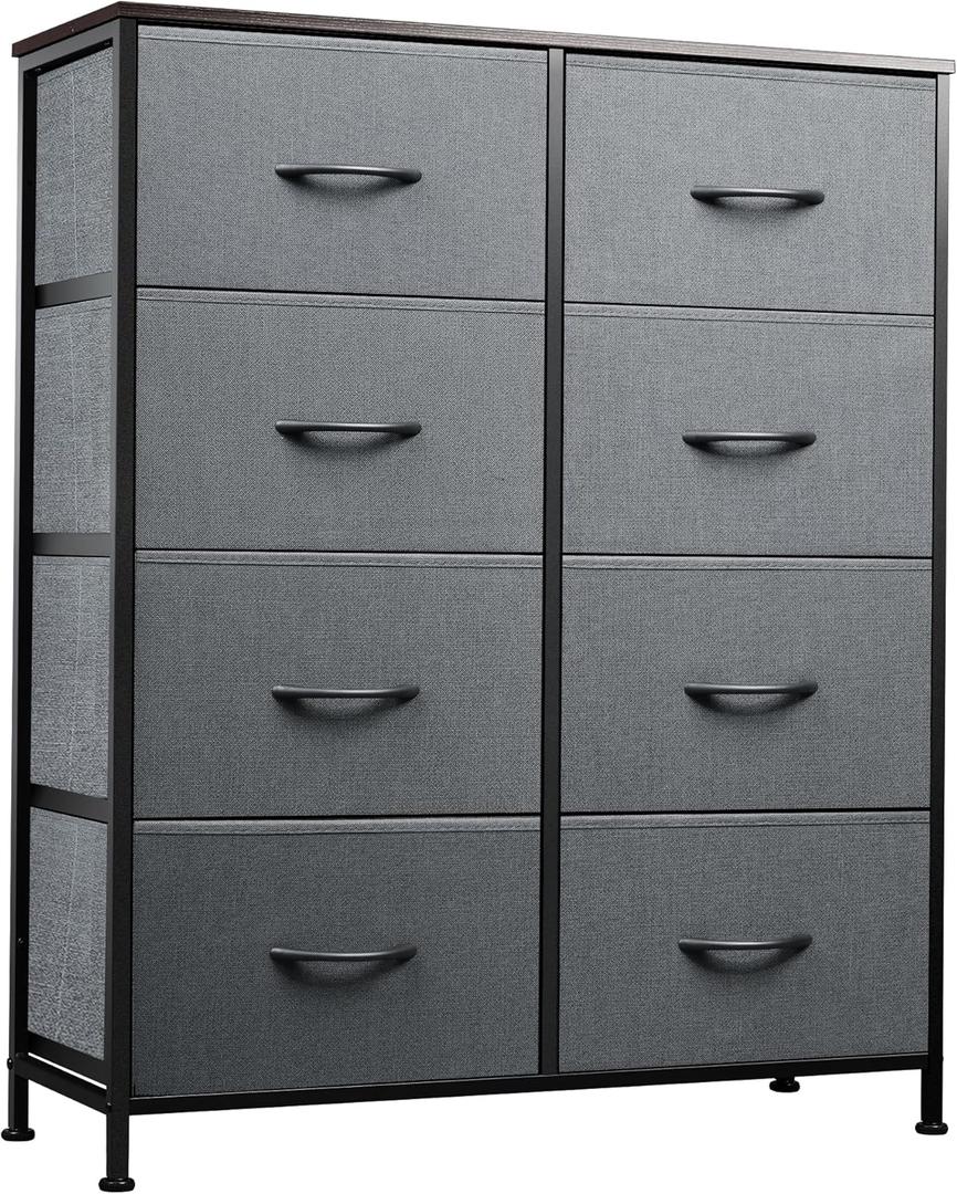 WLIVE Fabric Dresser for Bedroom, Tall Dresser with 8 Drawers, Storage Tower with Fabric Bins, Double Dressers, Chest of Drawers for Closet, Living Room, Hallway, Dark Gray