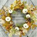 22 Artificial Fall Wreath Autumn Door Wreath with Pumpkin,Maple Leaf,Ivy Leaf,Colorful Berry for Front Door Farmhouse Thanksgiving Indoor Outdoor Porch Window Wall Door Decoration