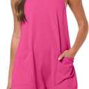 Womens Romper Shorts for Summer Casual Loose Sleeveless Spaghetti Strap Overalls Jumpsuit with Pockets 2026 Outfits (Pink, L)
