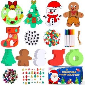 Garma 264pcs Christmas Crafts for Kids - DIY Christmas Tree Ornaments Foam Sticker Kits, Xmas Tree Shapes Snowman Wreath Socks Decorations for Kids Crafts Party Favors Supplies & Classroom Activities