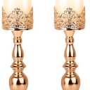 Candle Holders for Pillar Candles Gothic Gold Vintage Tall Candle Holders Set of 2 Decorative Large Table Centerpieces Candle Stand Decor (Gold 2PCS A)